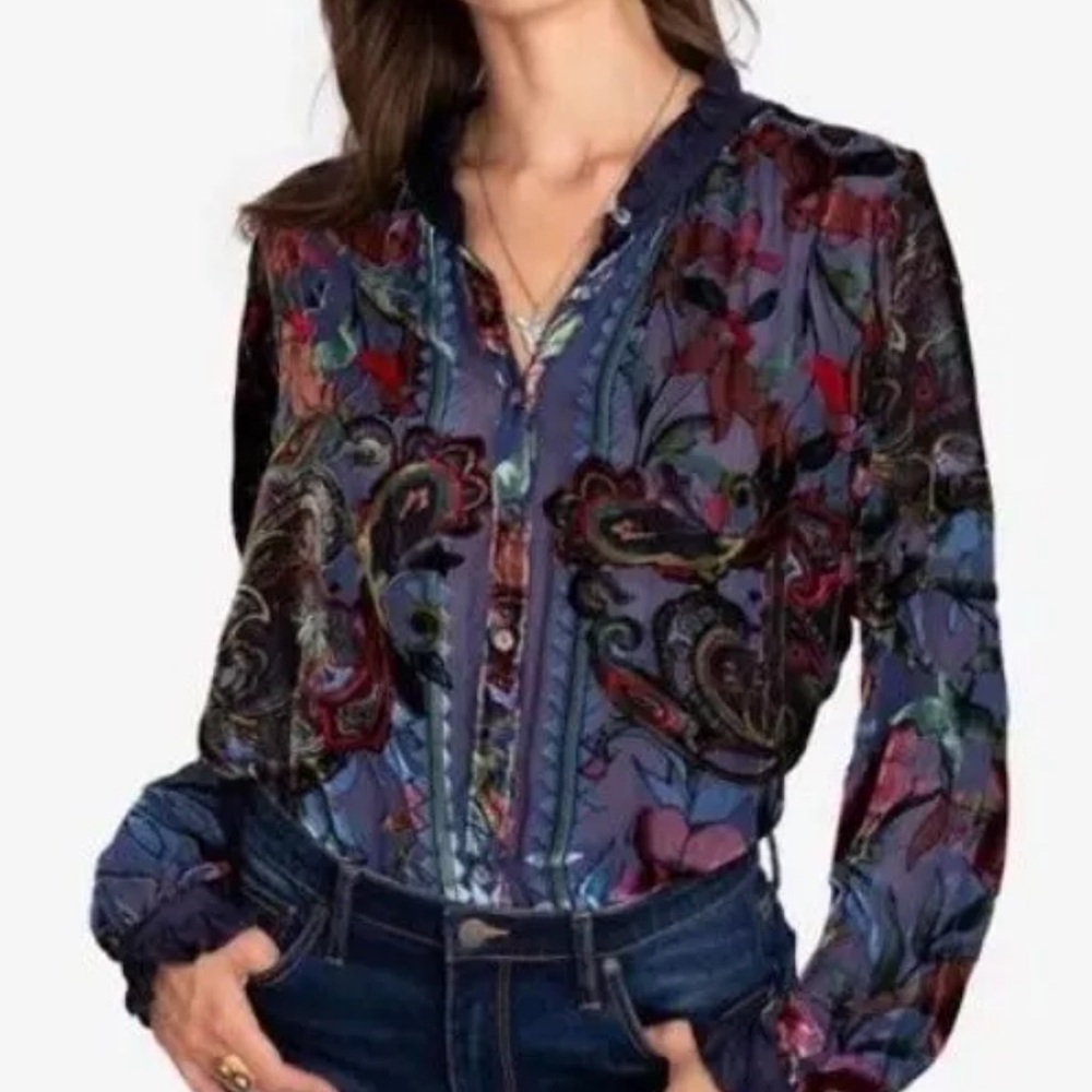 Johnny Was Clara Burnout Leda Shirt Embroidered Velvet blouse NWT - Picture 10 of 17
